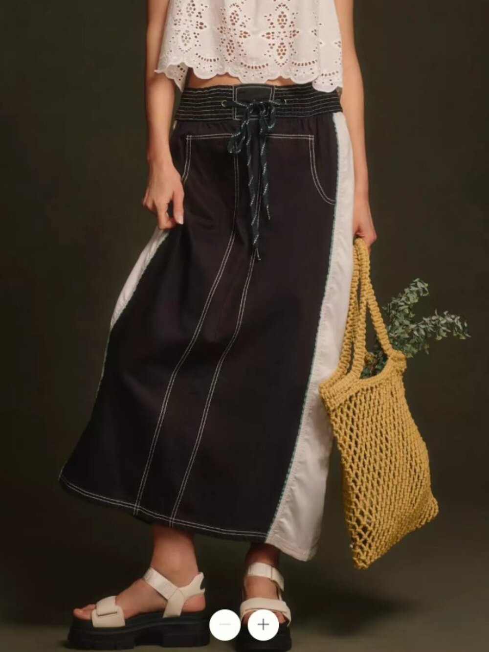 Pilcro Reworked Sporty Skirt Midi Womens XS Black White Contrast Stitch Utility